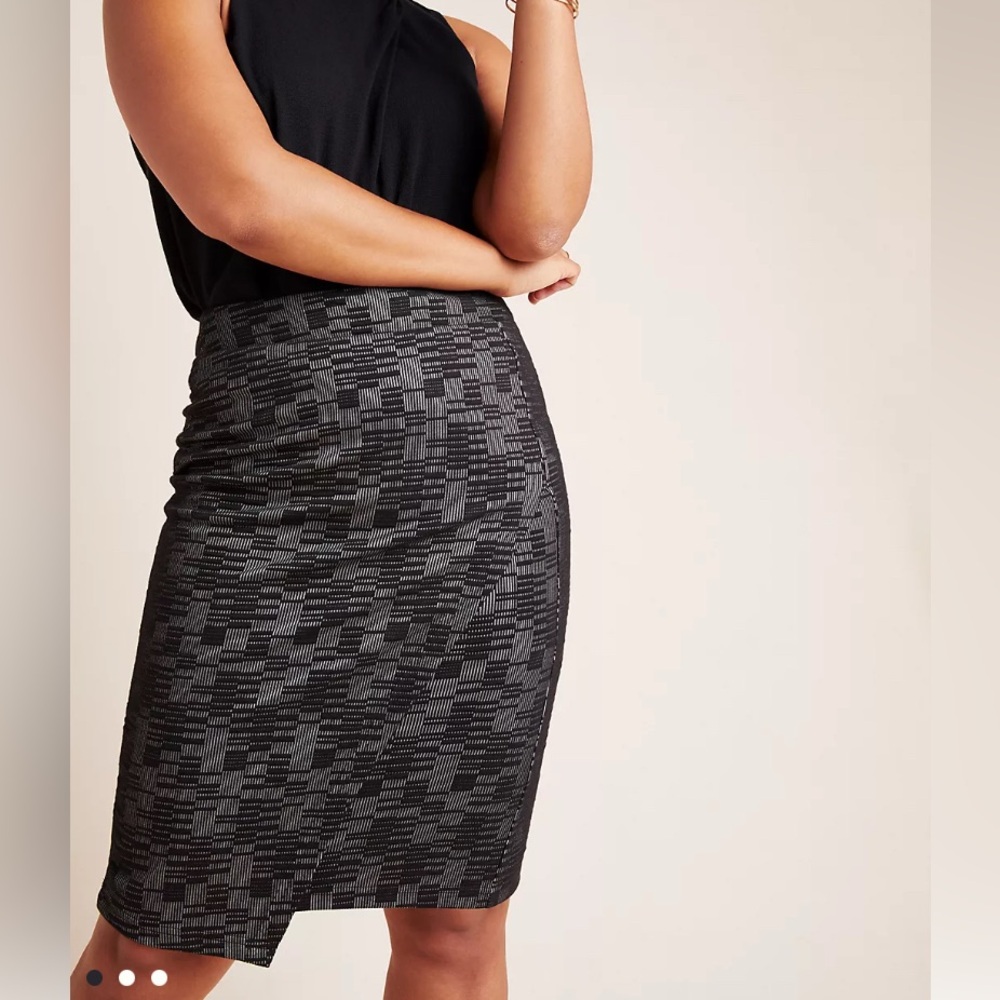 NWT Anthropologie Maeve Bobbie Black Gray Pencil Skirt Womens M Geometric Office